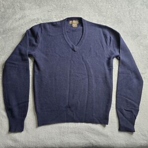 Vintage Dillards Sweater Mens Medium Navy Blue 100% Geelong Lambswool V-Neck L/S